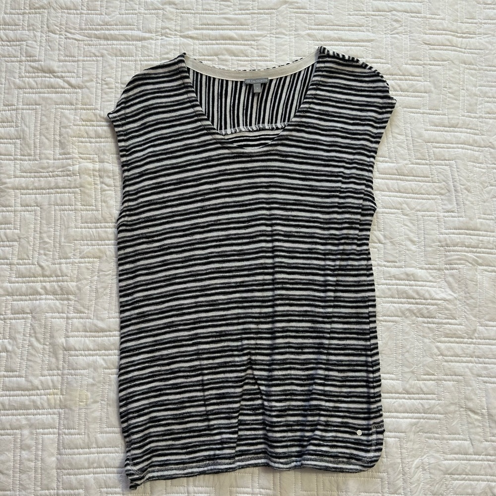 Talbots Black and White Striped Tank Top